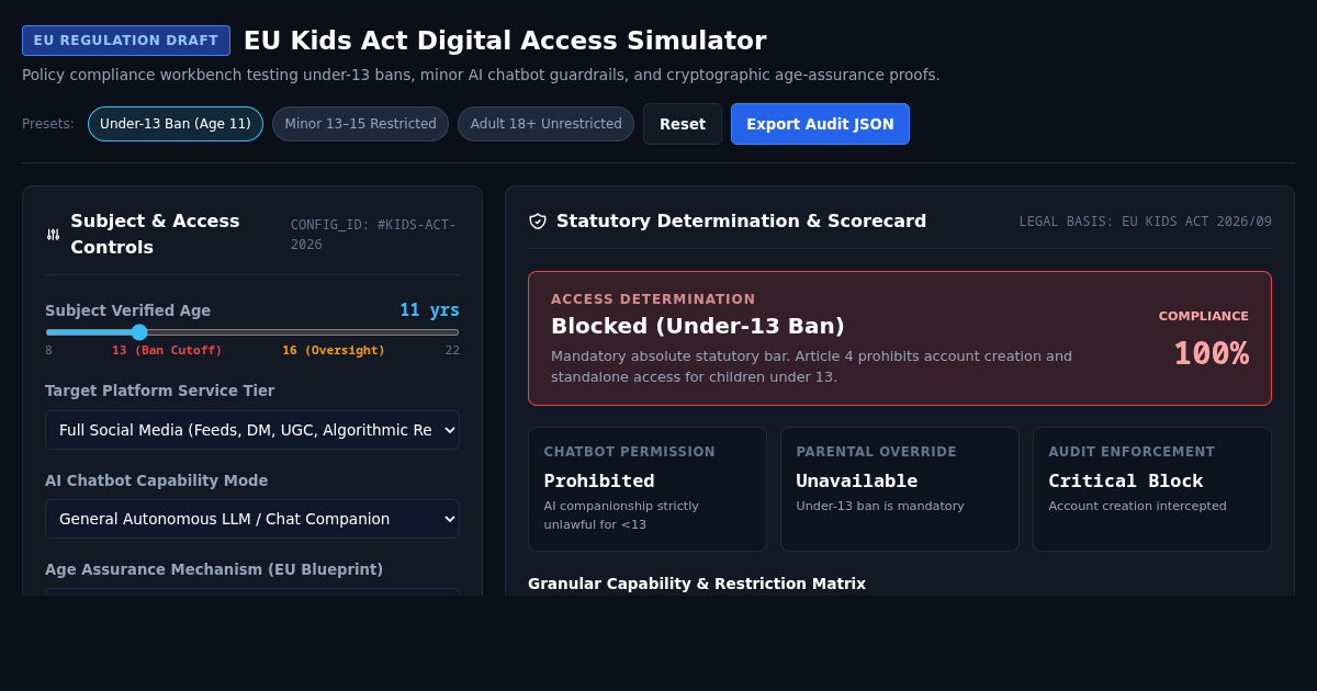 EU Kids Act Digital Access Simulator preview