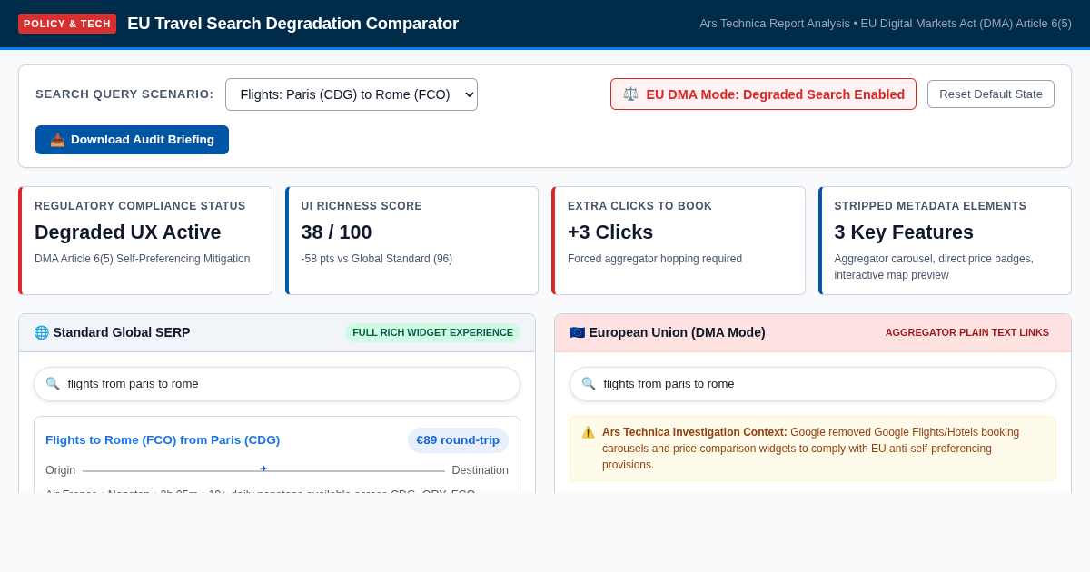 EU Travel Search Degradation Comparator | DMA Article 6(5) Impact Simulator preview