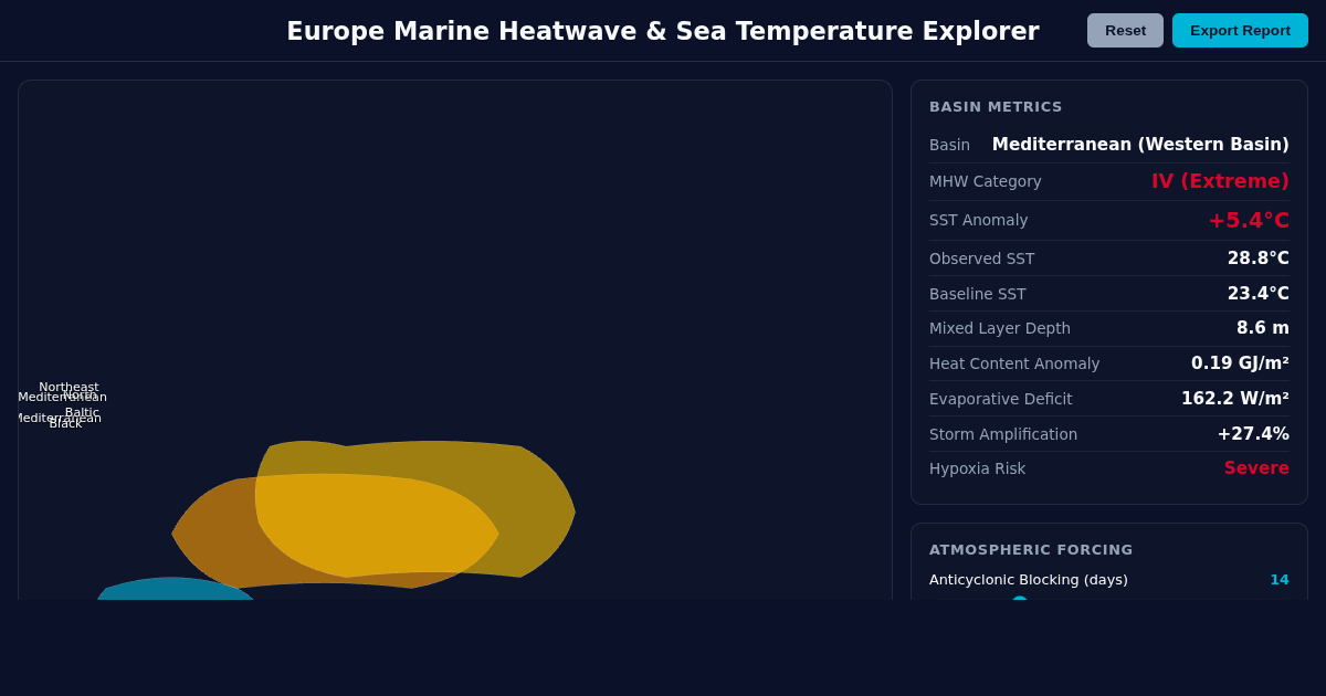 Europe Marine Heatwave & Sea Temperature Explorer preview