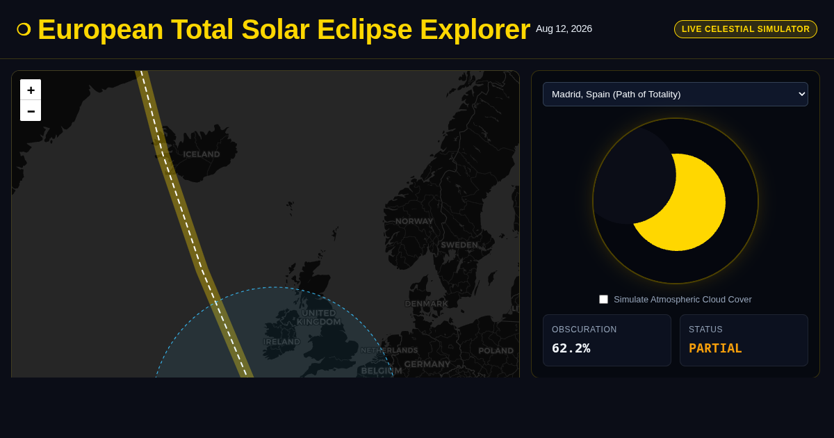 European Total Solar Eclipse Path & Viewing Simulator preview