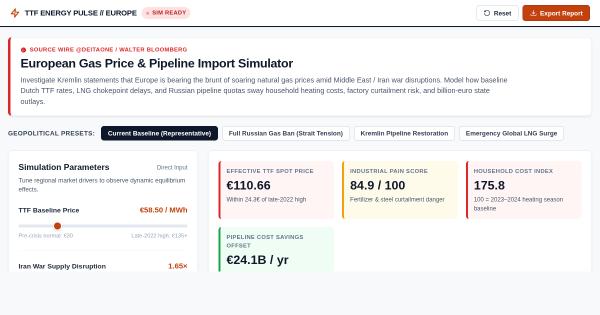 European Gas Price & Pipeline Import Simulator preview
