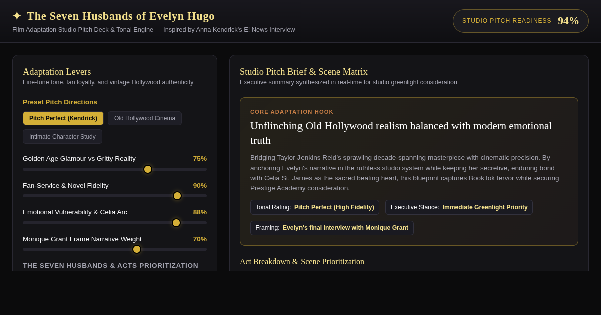 Evelyn Hugo Movie Adaptation Pitch Deck Builder preview