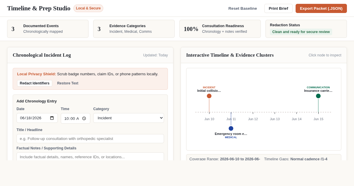 Evidence Timeline & Consultation Prep Studio preview