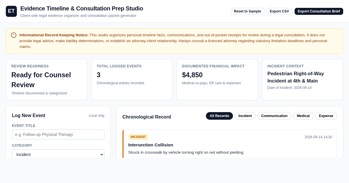 Evidence Timeline & Consultation Prep Studio preview