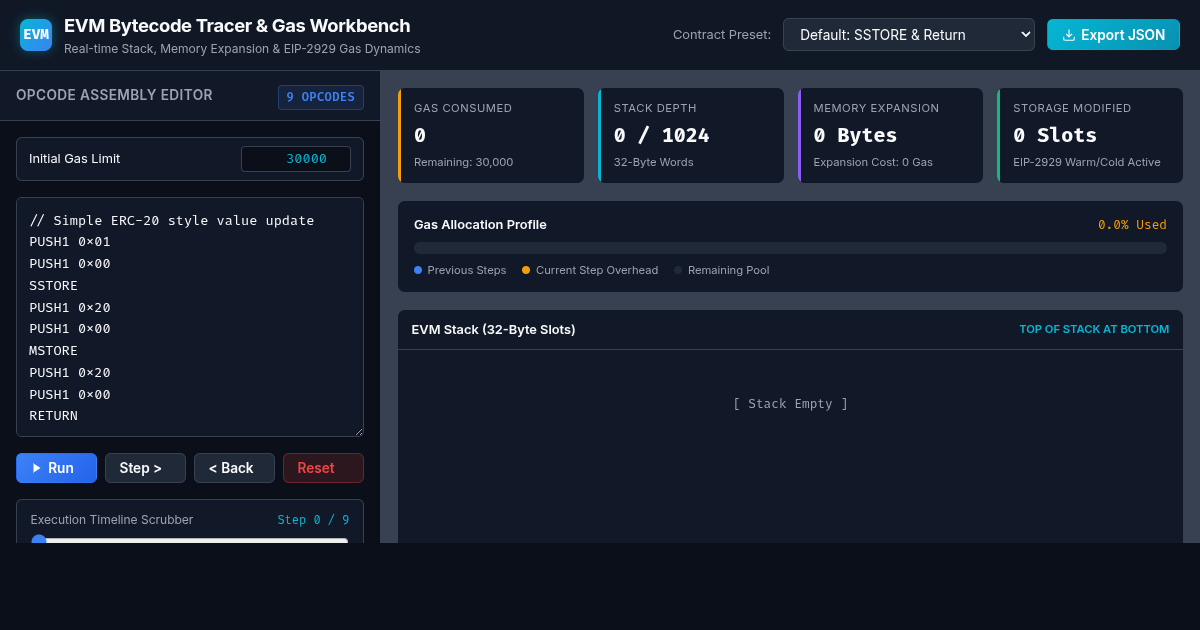EVM Bytecode Tracer & Gas Optimization Workbench preview