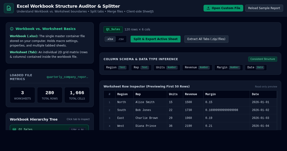 Excel Workbook Structure Auditor & Sheet Splitter/Merger preview