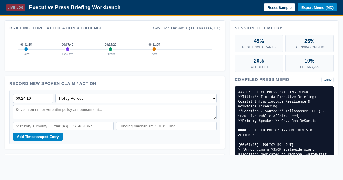 Executive Press Briefing Workbench preview