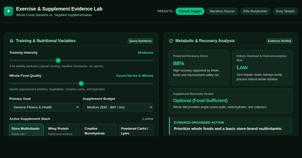 Exercise & Supplement Evidence Lab | Whole Foods vs. Supplements Analyzer preview