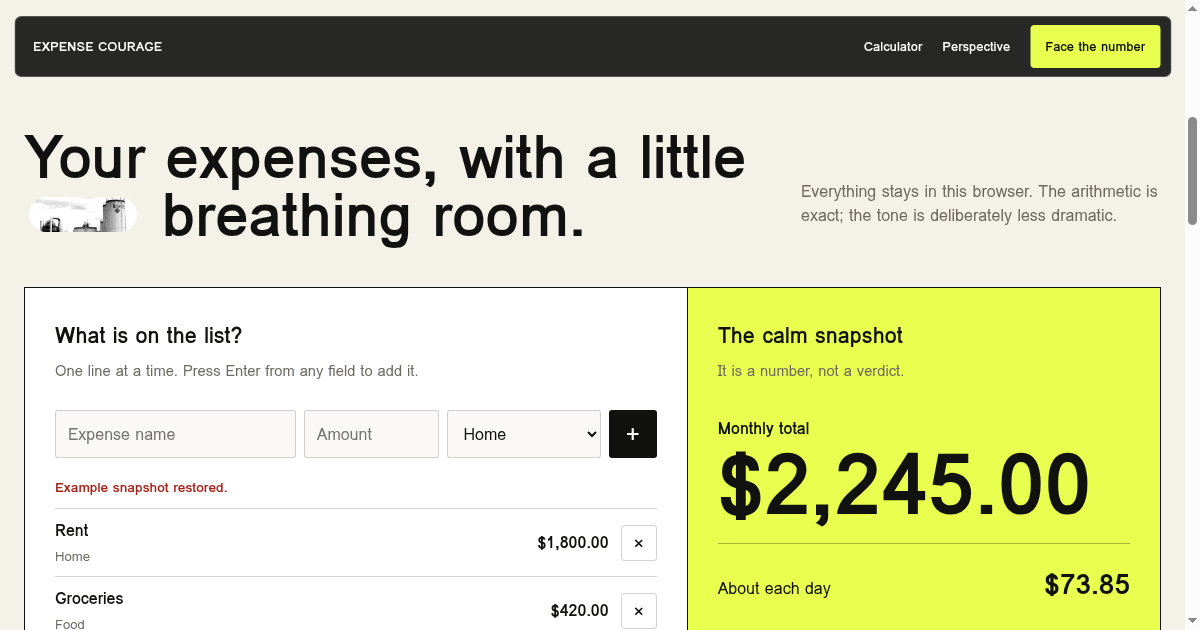 Expense Courage Calculator preview