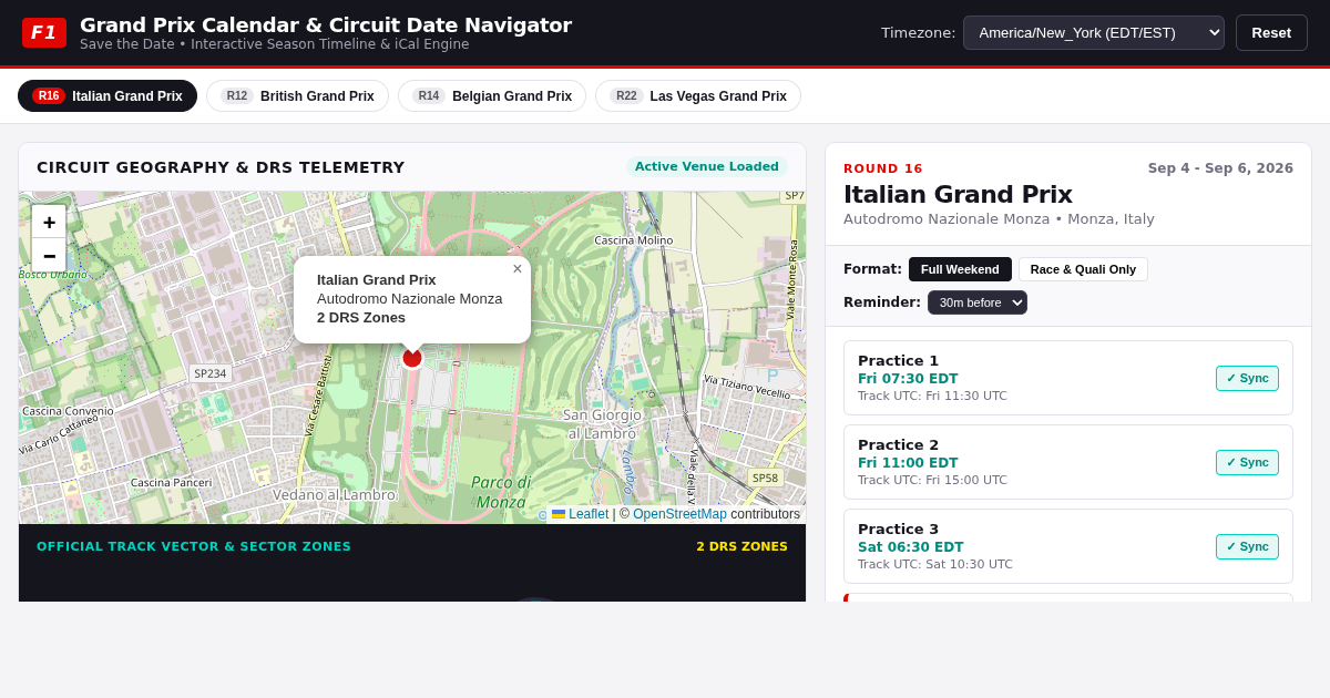 F1 Grand Prix Calendar & Circuit Date Navigator preview