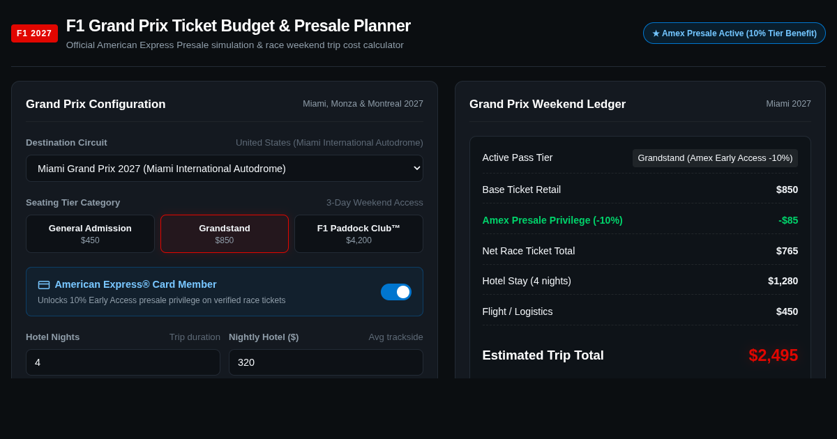 F1 Grand Prix Ticket Budget & Presale Planner preview