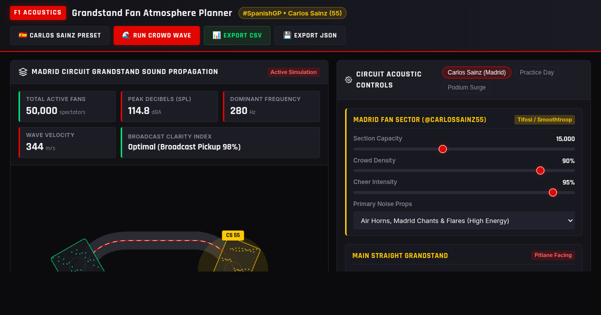 F1 Grandstand Fan Atmosphere & Acoustic Planner | Carlos Sainz Madrid GP preview