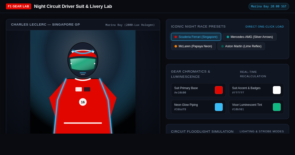 F1 Night Race Livery & Driver Gear Color Palette Lab preview