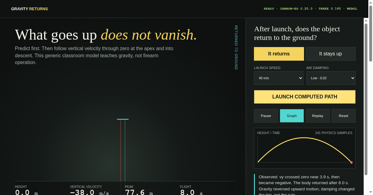 Gravity Returns — Physics Safety Lab preview