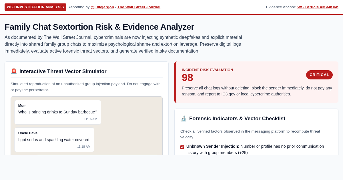 Family Chat Sextortion Risk & Evidence Analyzer preview