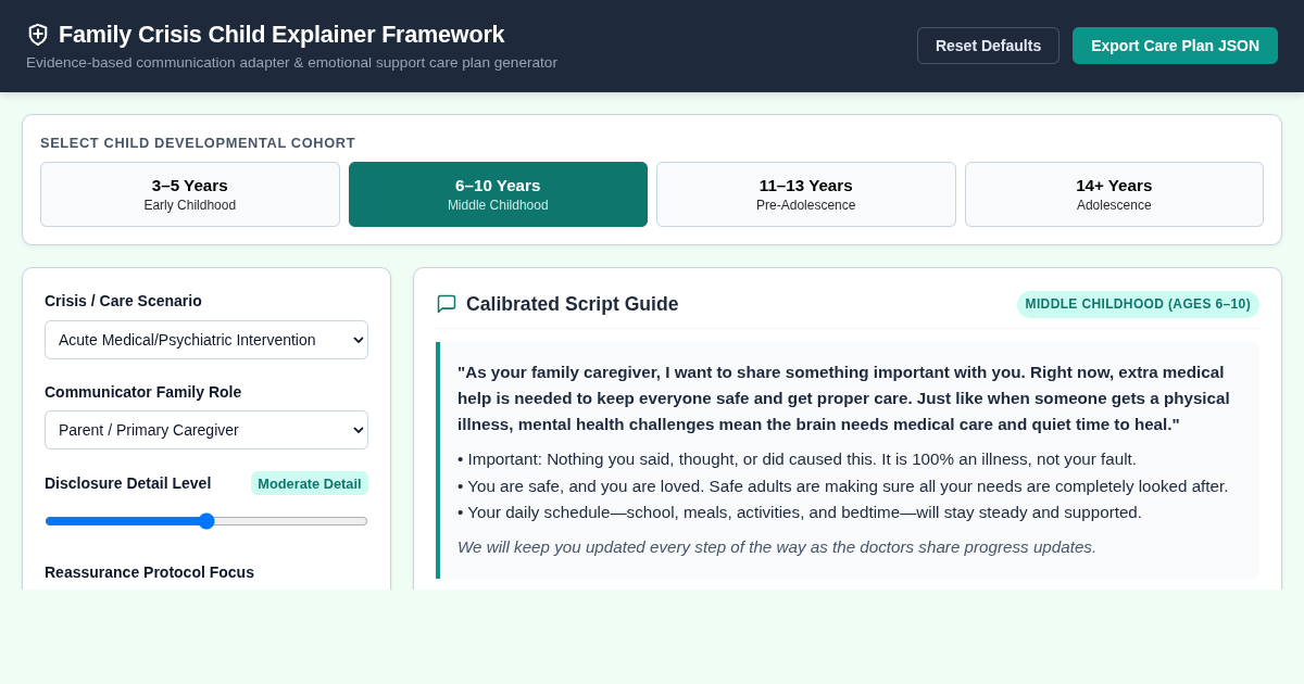 Family Mental Health Crisis Child Explainer & Care Plan Framework preview