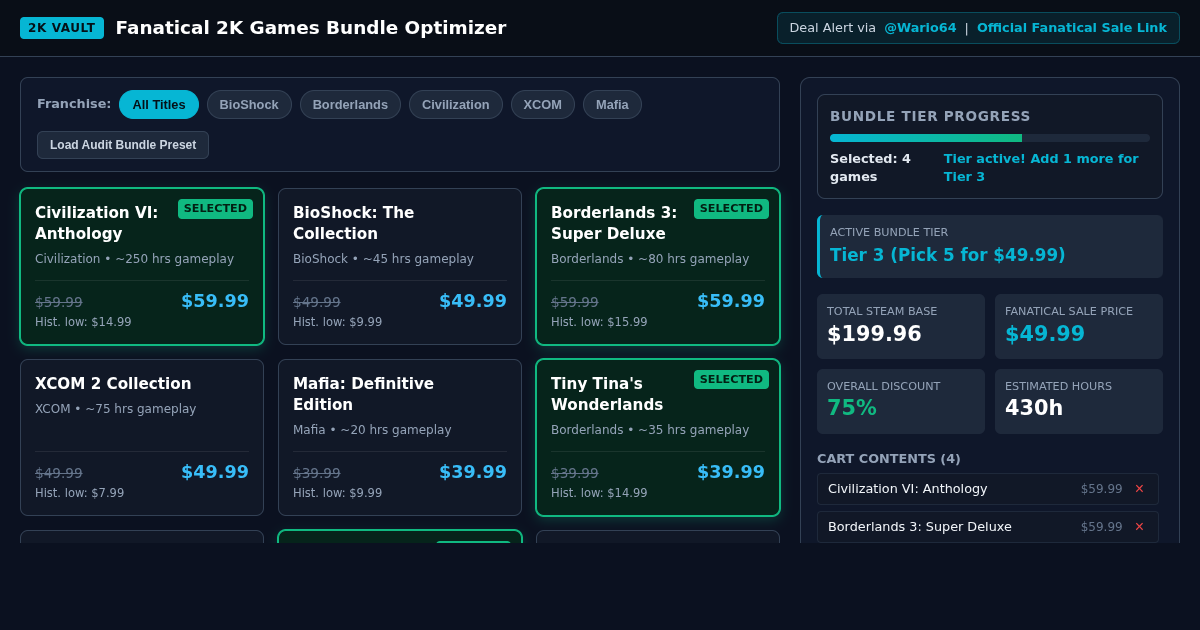 Fanatical 2K Games Bundle Optimizer & Value Calculator preview