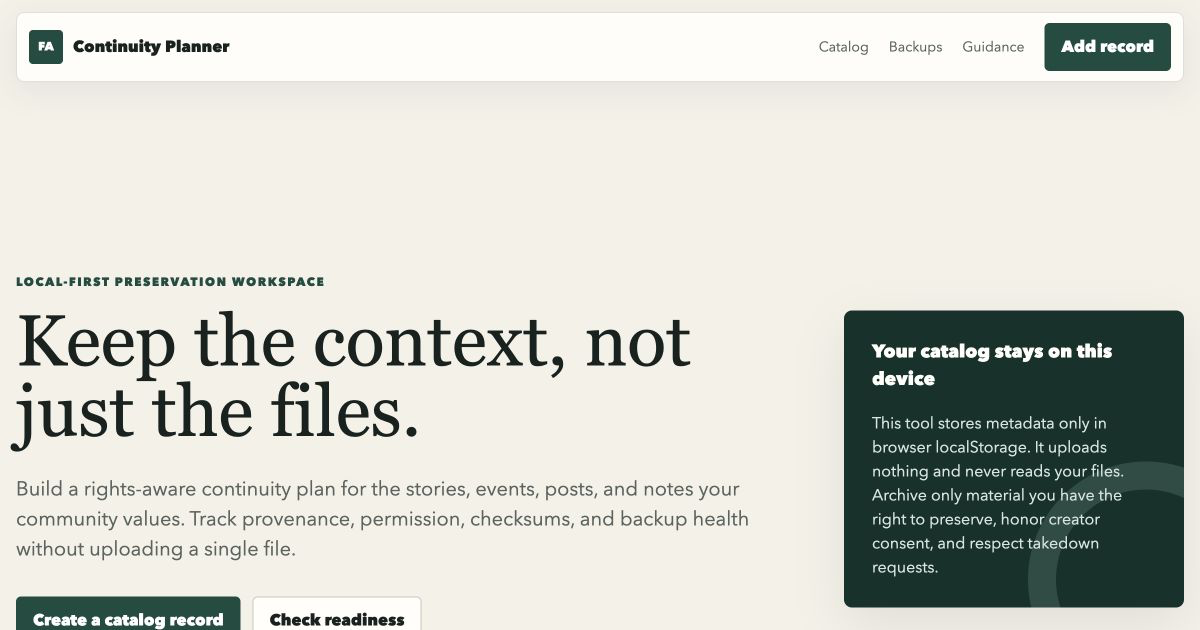Fandom Archive Continuity Planner | Preserve Responsibly preview