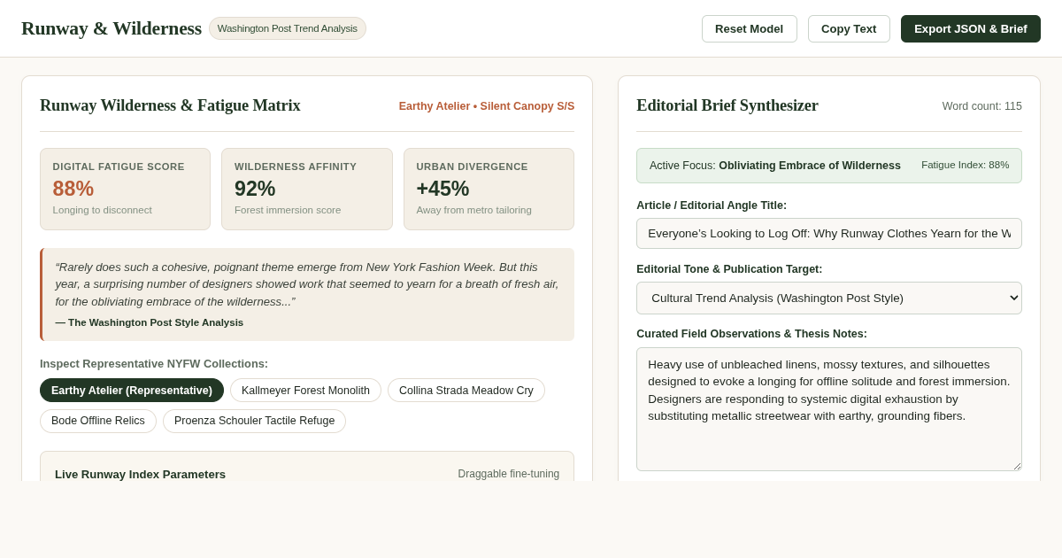 Fashion Week Wilderness Theme Analyzer & Editorial Brief Workspace preview