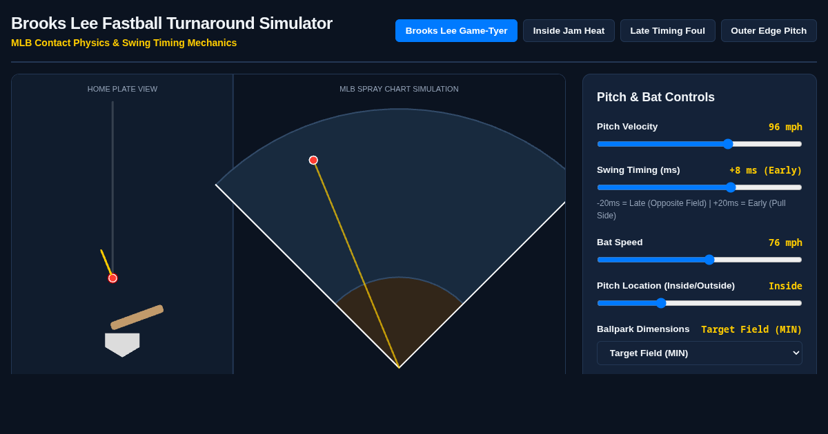Brooks Lee Fastball Turnaround Physics & Timing Simulator preview