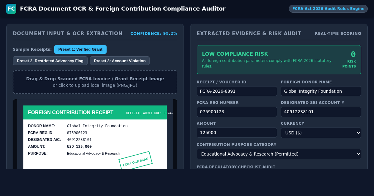 FCRA Document OCR & Foreign Contribution Compliance Auditor preview