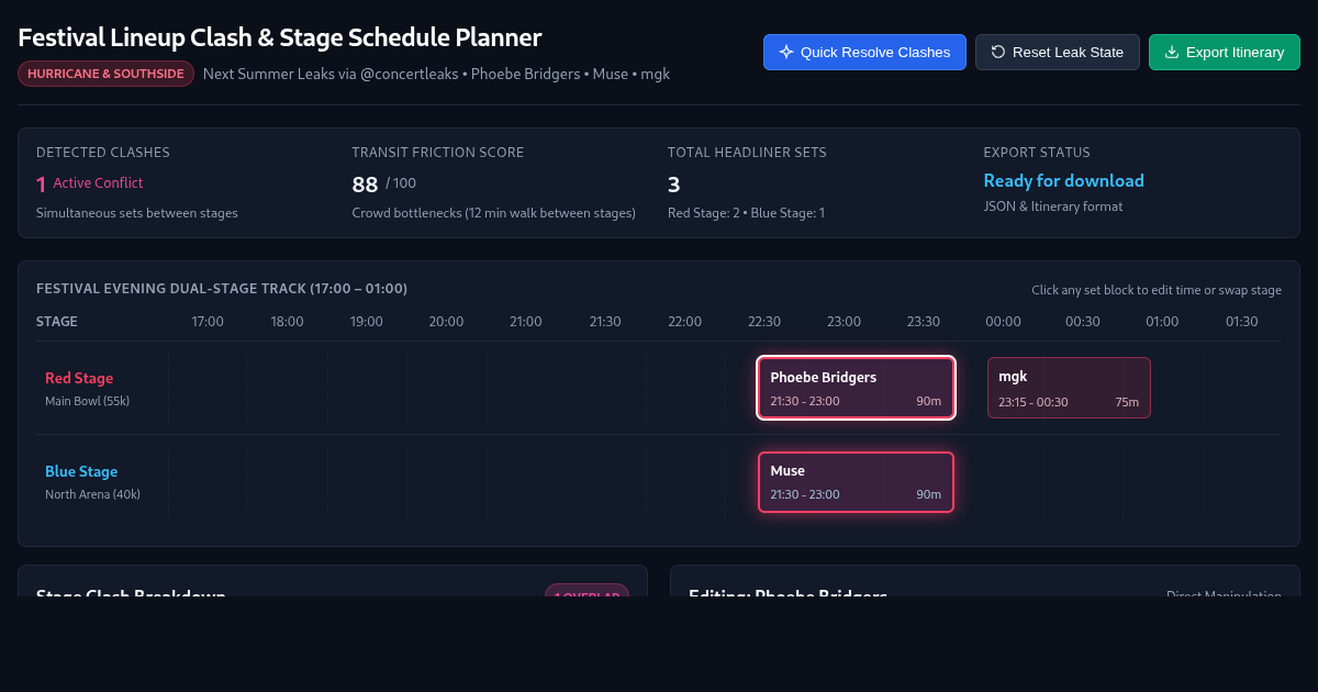Festival Lineup Clash & Stage Schedule Planner preview