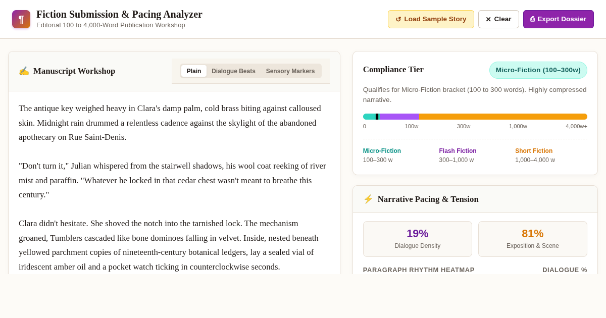 Fiction Manuscript Pacing & Submission Analyzer preview
