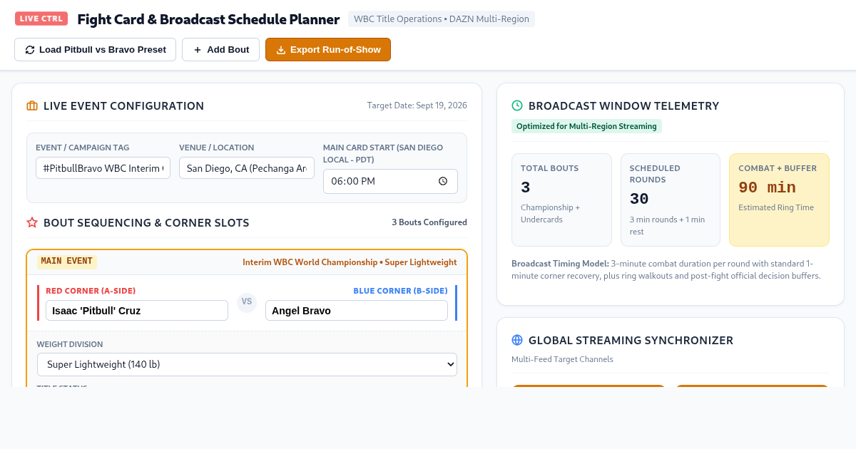 Combat Sports Fight Card & Broadcast Schedule Planner preview