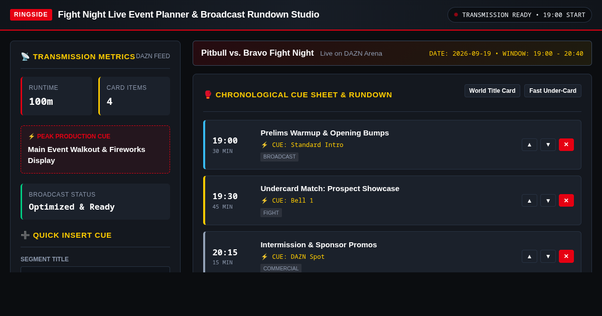 Fight Night Live Event Planner and Broadcast Rundown Studio preview