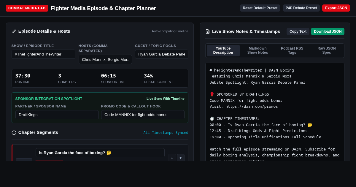 Fighter Media Episode & Chapter Planner preview