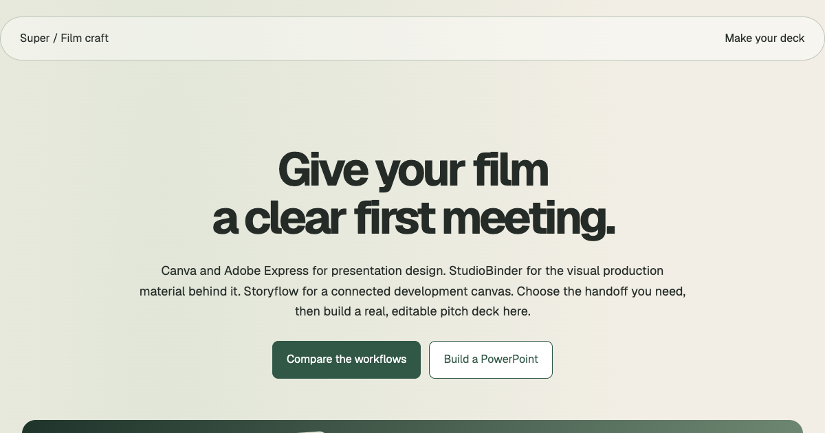Canva vs Adobe Express vs StudioBinder vs Storyflow: Film Pitch Deck Tools | Super preview