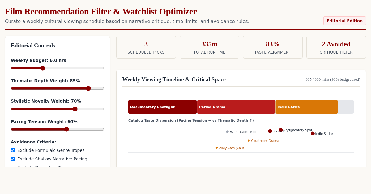 Film Recommendation Filter & Watchlist Optimizer preview