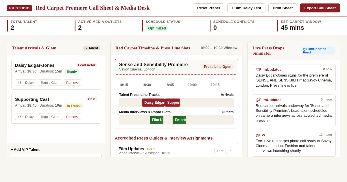 Red Carpet Premiere Call Sheet & Media Schedule Studio preview
