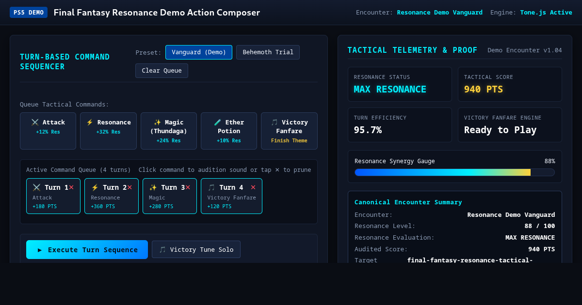 Final Fantasy Resonance Demo Action Composer preview