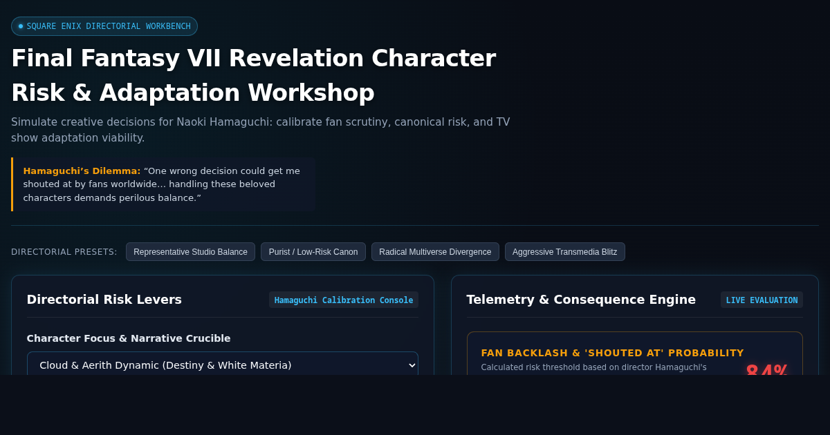 Final Fantasy VII Revelation Character Risk & Adaptation Workshop preview