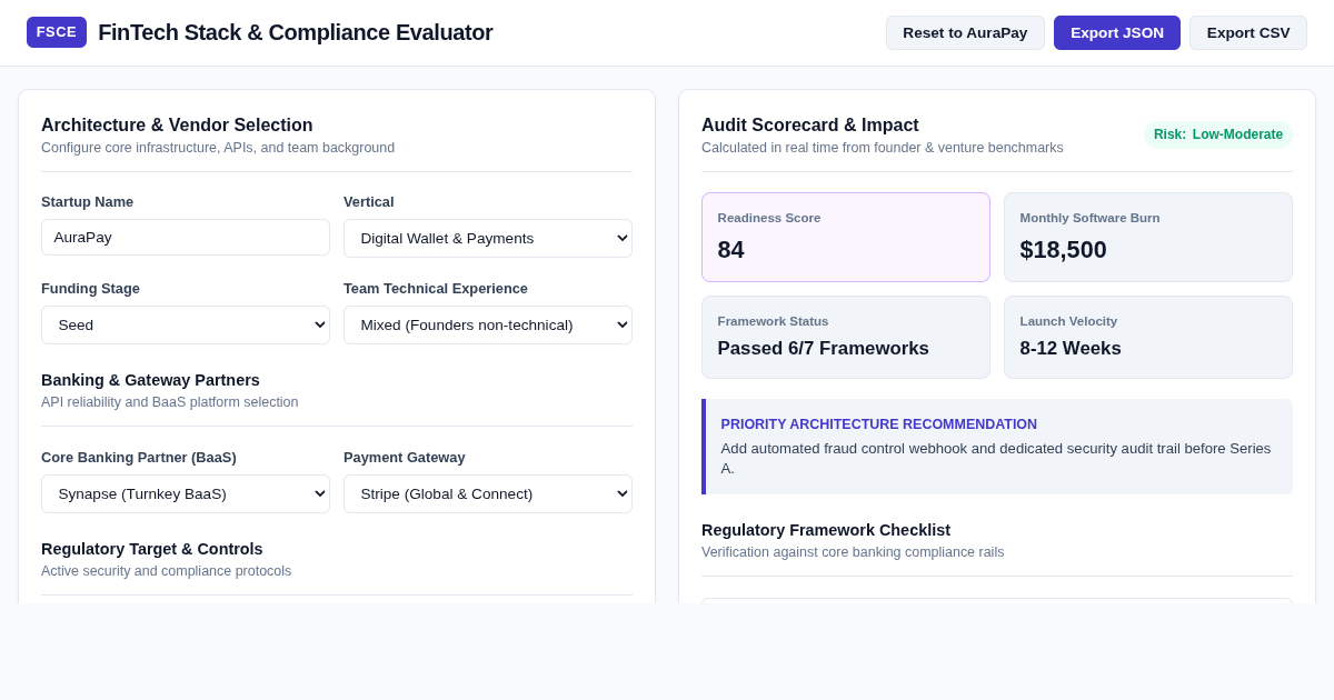FinTech Stack & Compliance Evaluator preview