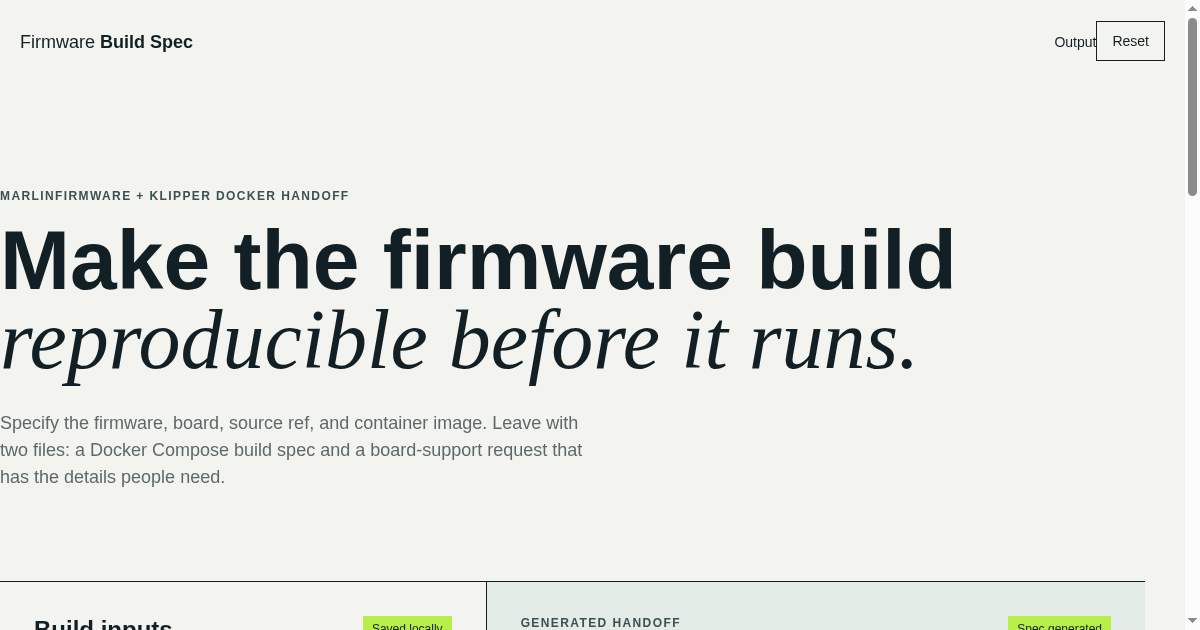 Firmware Build Spec preview