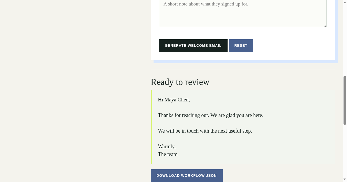 First Welcome Workflow preview