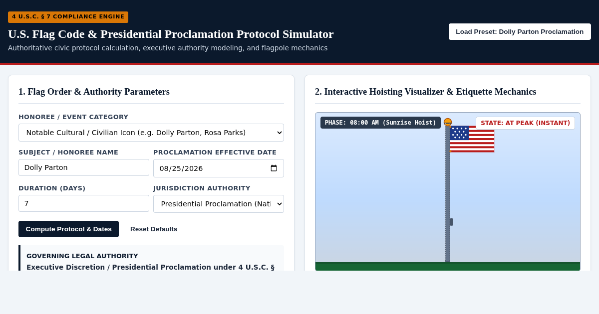 U.S. Flag Code & Presidential Proclamation Protocol Simulator preview