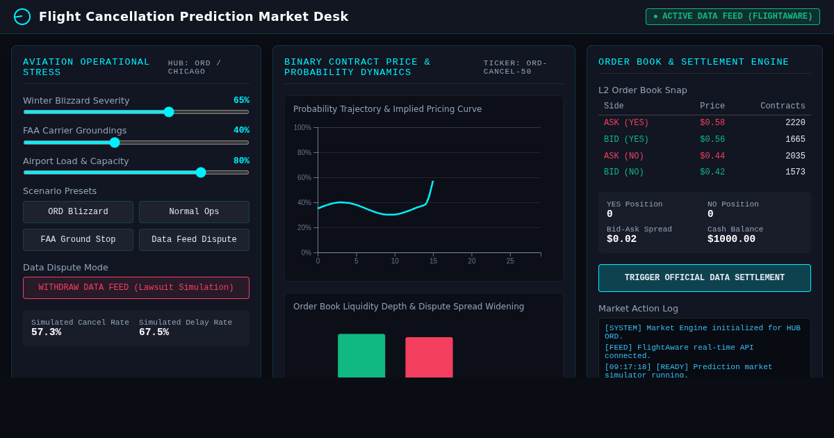 Flight Cancellation Prediction Market & Data Settlement Simulator preview