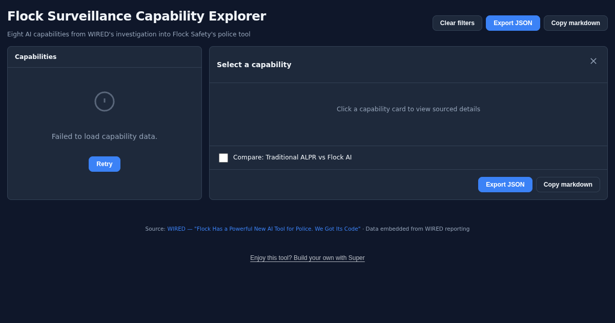 Flock Surveillance Capability Explorer preview