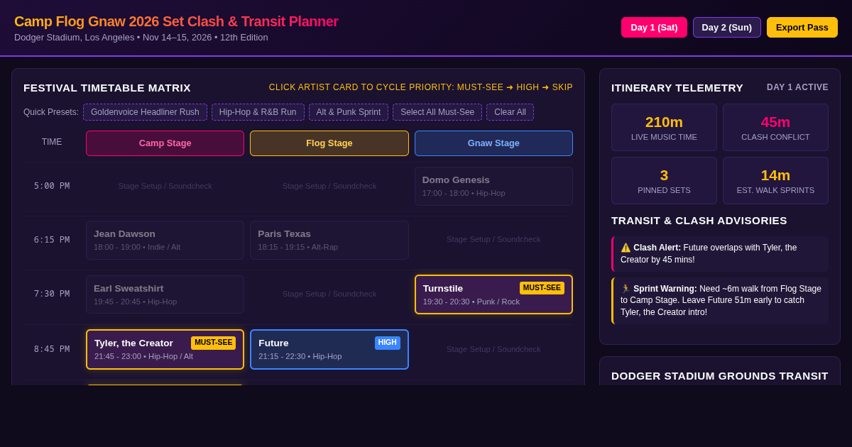 Camp Flog Gnaw 2026 Set Clash & Stage Route Planner preview