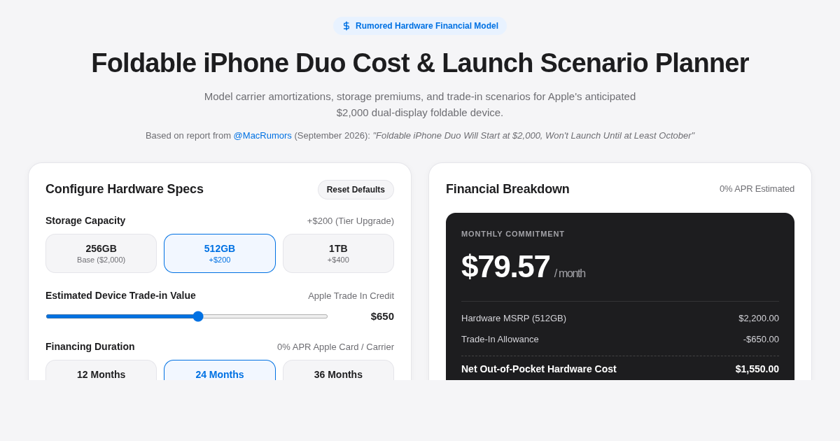 Foldable iPhone Duo Cost & Launch Scenario Planner preview