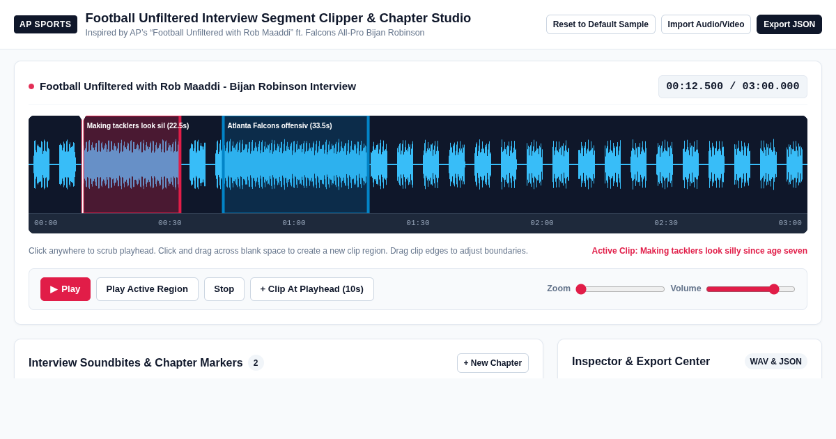 Football Unfiltered Interview Segment Clipper and Chapter Marker Studio preview