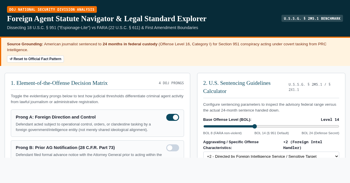 Foreign Agent Statute Navigator & Legal Standard Explorer | 18 U.S.C. § 951 vs FARA preview