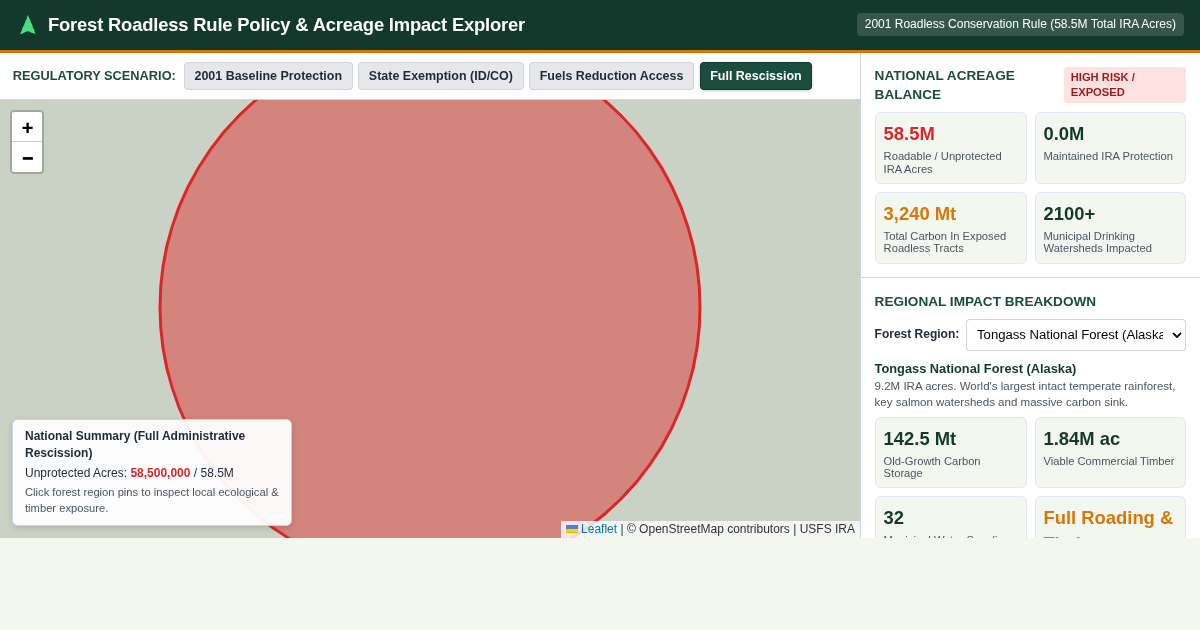 Forest Roadless Rule Policy & Acreage Impact Explorer preview