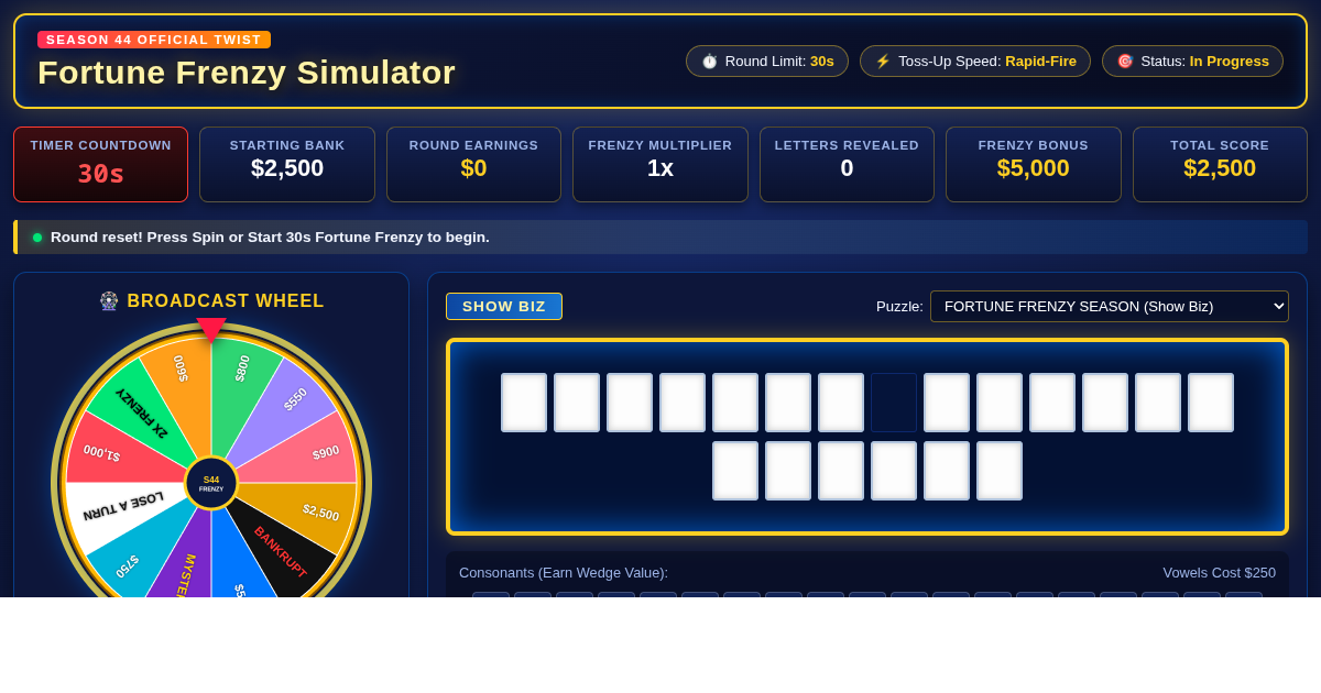 Wheel of Fortune Season 44 Fortune Frenzy Simulator preview
