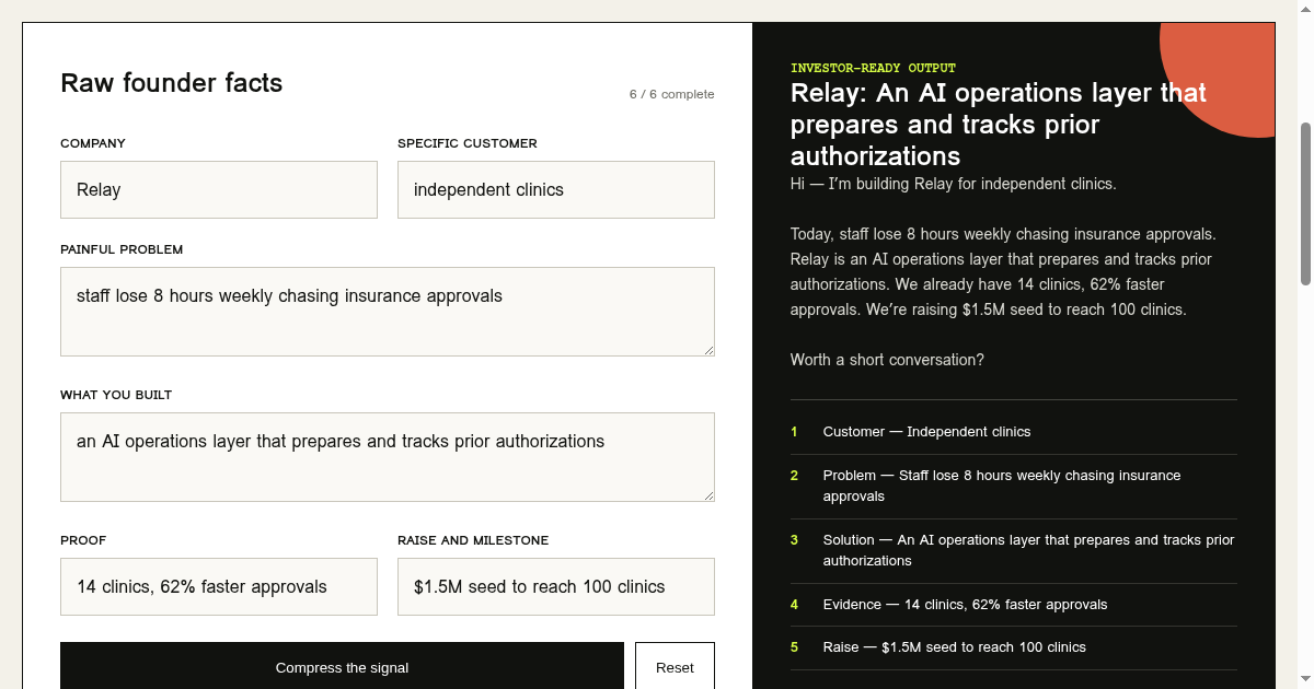 Founder Signal | Compress your startup story preview
