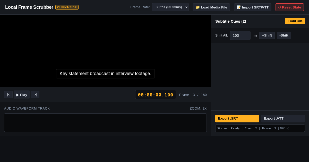 Local Video Frame & Subtitle Scrubber preview