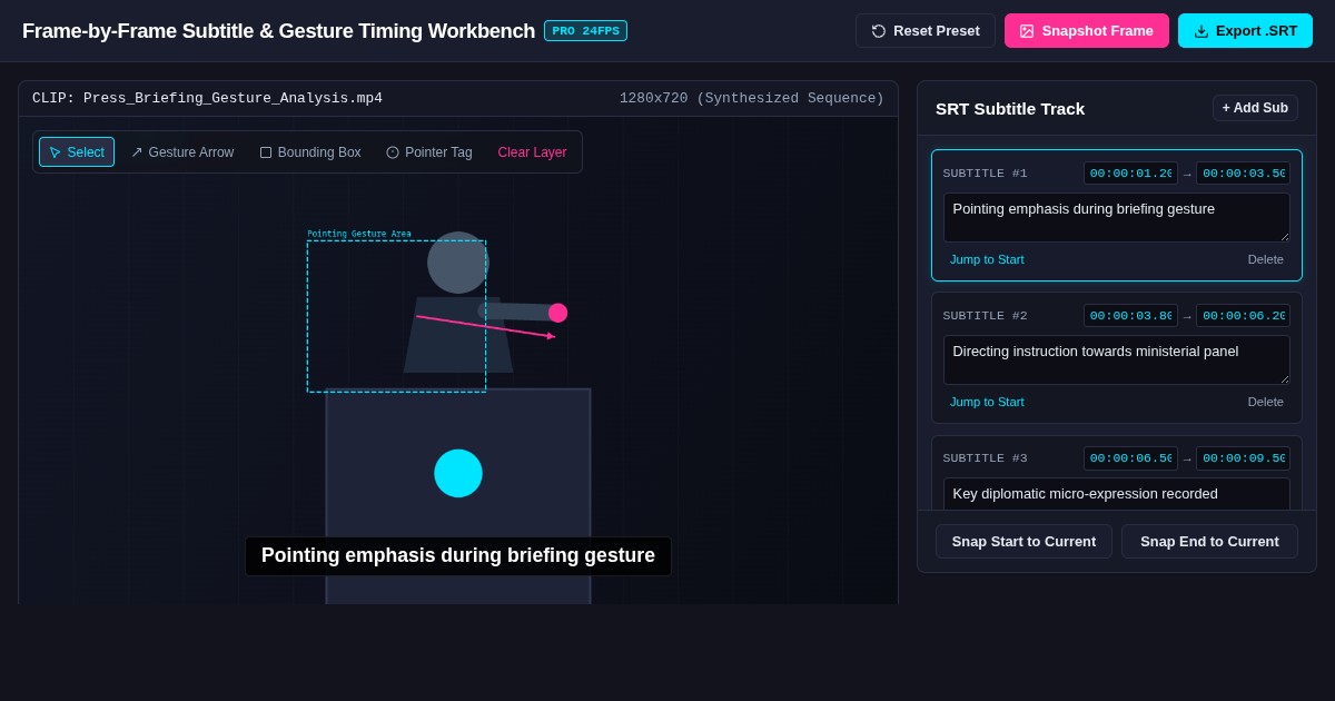 Frame-by-Frame Subtitle & Gesture Timing Workbench preview